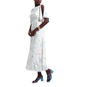 And OTHER STORIES White Floral Short Flutter Sleeve Maxi Dress Size 6